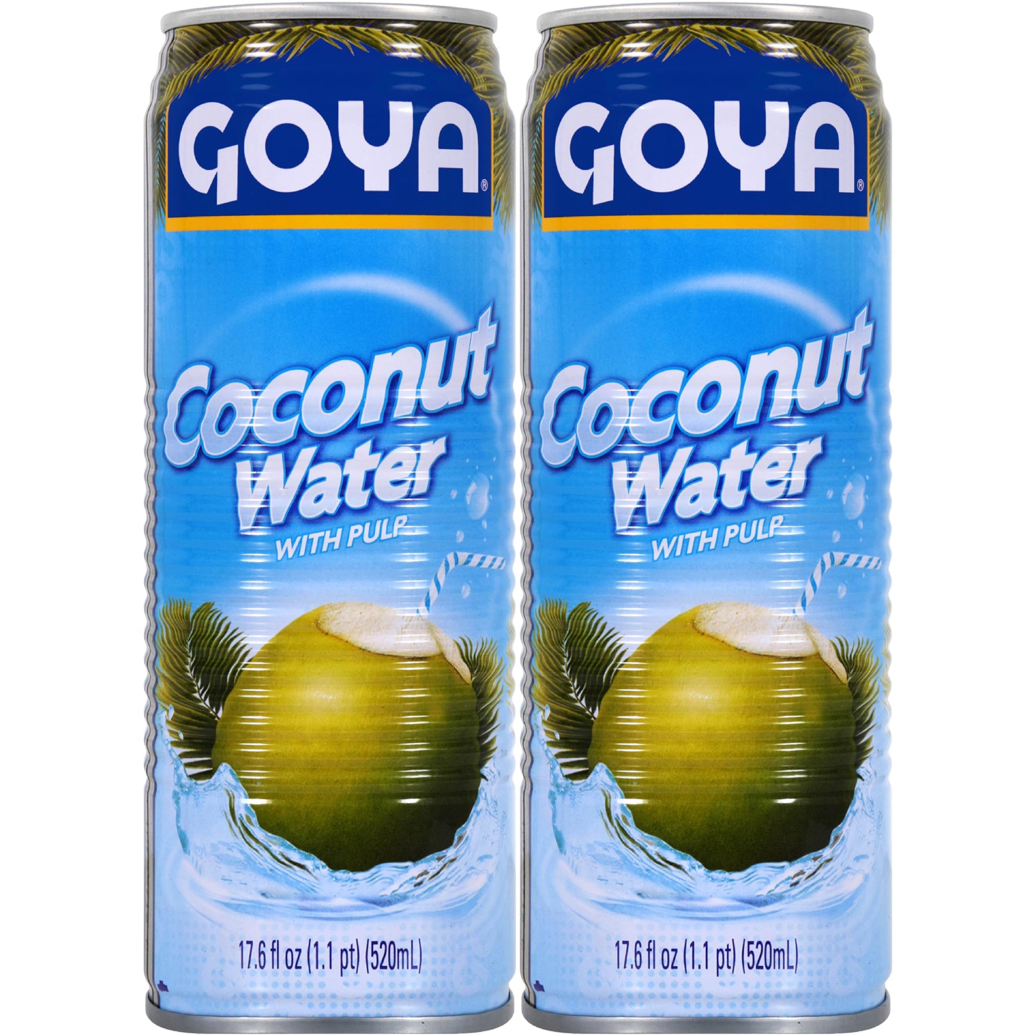Goya Pure Coconut Water with Pulp, Tropical Hydration with Real Fruit, Great for Smoothies, Snacks, and Post-Workout Drinks, 2-Pack (17.6 oz Cans)