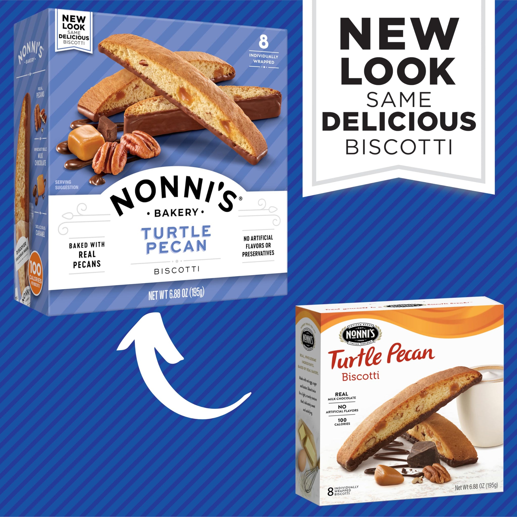 Nonni's Turtle Pecan Biscotti Italian Cookies - 3 Boxes Caramel Pecan Cookies Dipped in Milk Chocolate - Butter Pecan Biscotti Individually Wrapped