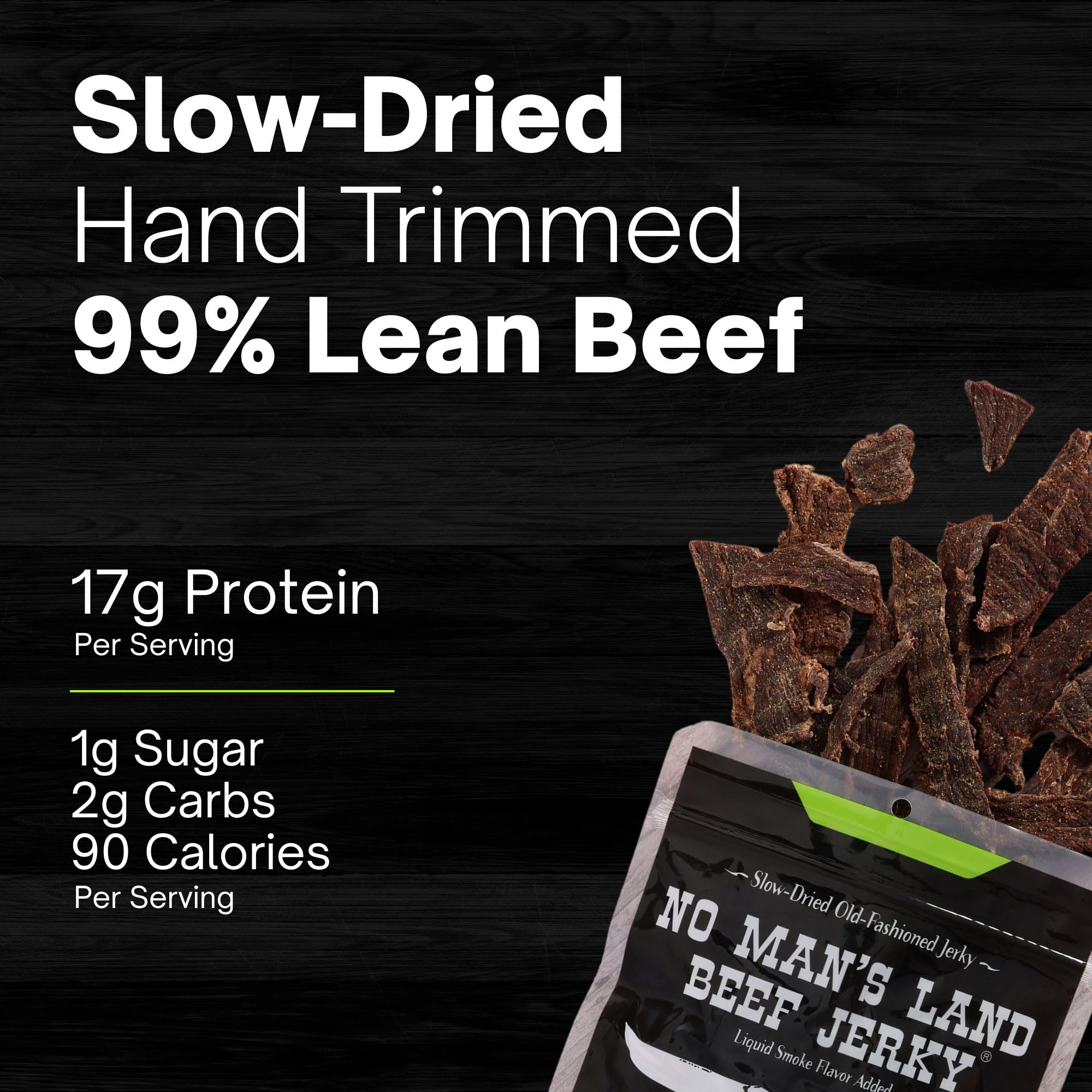 No Mans Land Beef Jerky - Fajita Lime 16oz Bag | High Protein, Low Card, Low Calorie Beef Snack | Smoked & Seasoned Jerky Strips | Gluten Free