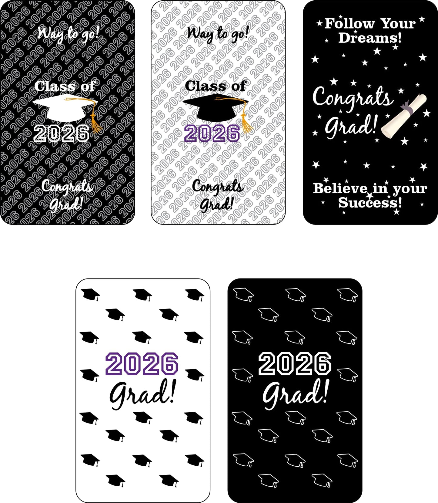60 New Graduation Cap Party Class of 2026 Miniatures Candy Bar Wrapper, Mini Candy Chocolate Bar Stickers, Labels, Candy Not Included, Color Black