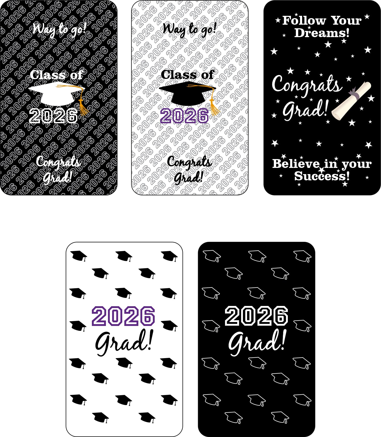 60 New Graduation Cap Party Class of 2026 Miniatures Candy Bar Wrapper, Mini Candy Chocolate Bar Stickers, Labels, Candy Not Included, Color Black
