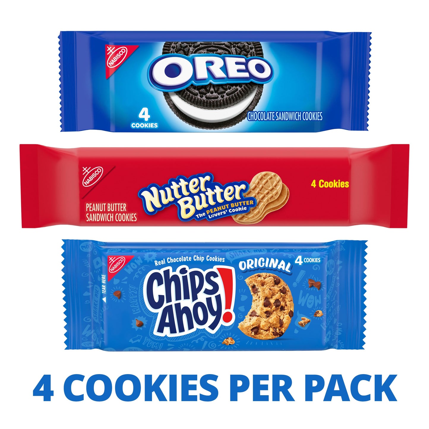 Nabisco, Cookie Variety Pack, Oreo, Nutter Butter, Chips Ahoy!, 10 Snack Packs (4 Cookies per Pack)