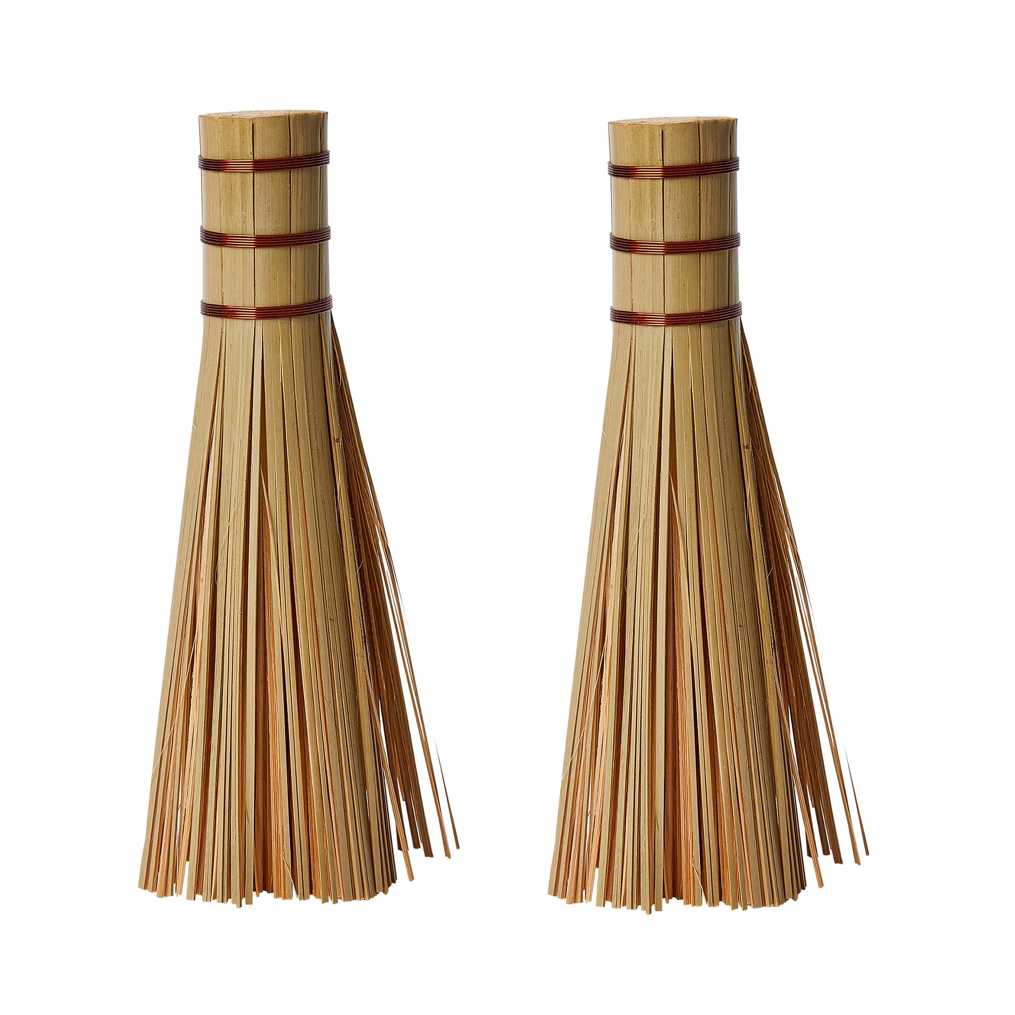 Bamboo Kitchen Wok Brush, 12 Inches Cleaning Whisk, Pot Scraper Scrubber for Cooking Skillet, 2 Pack