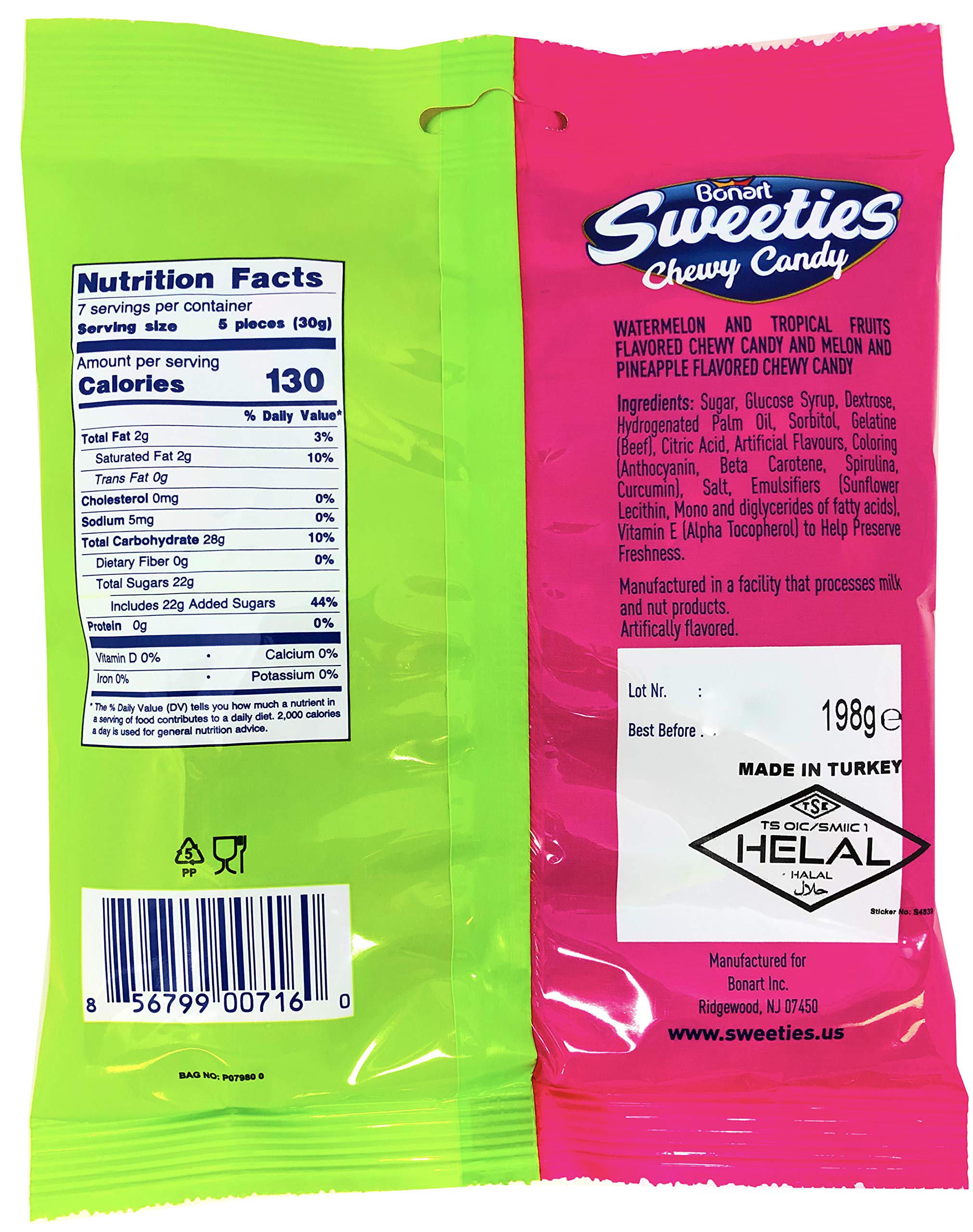 Bonart Sweeties Tropical Fruits Pack of 3 - Chewy Watermelon Tropical and Melon Pineapple Candy - 7 Ounce Bags