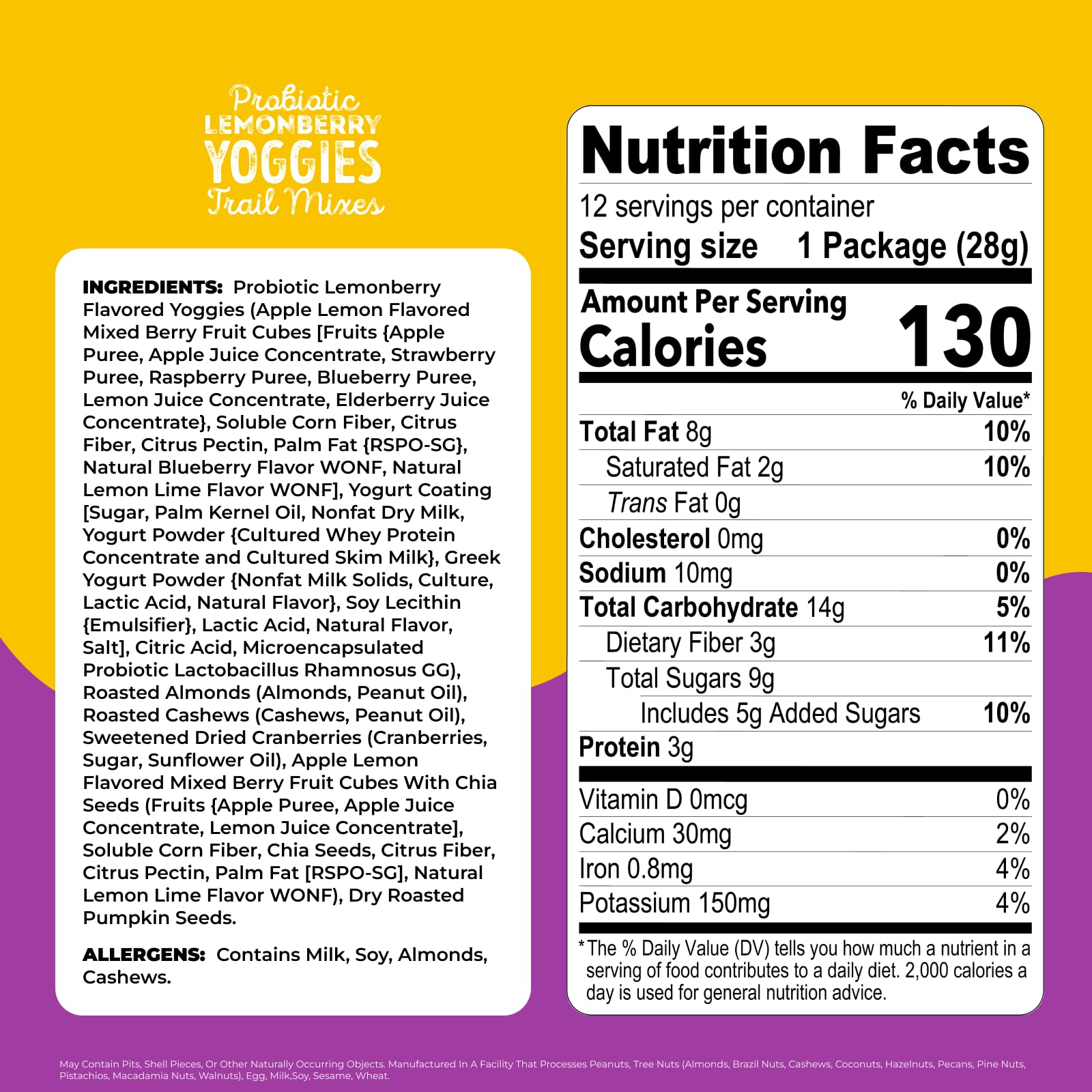 Nature's Garden Probiotic Yoggies Trail Mix Multipack, 24oz (Lemonberry 12x1oz + Mixed Berry 12x1oz) - Yogurt Covered Fruit & Nut Snack for Adults
