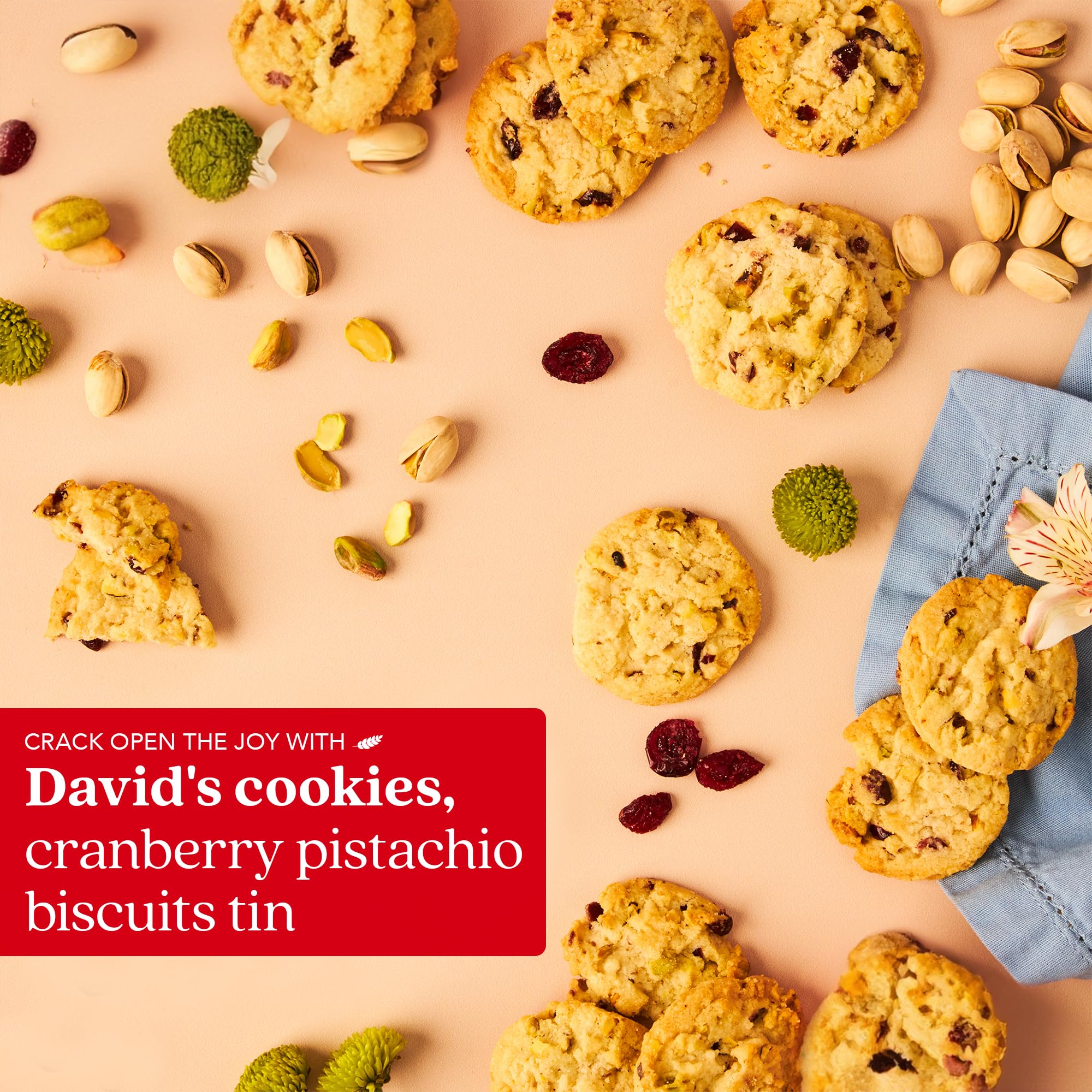 David's Cookies Father's Day Cranberry Pistachio Biscuits In Sweet Sampler Tin - Irresistible Crunch, Snacks And Bakery Treats - Ideal for Snacking