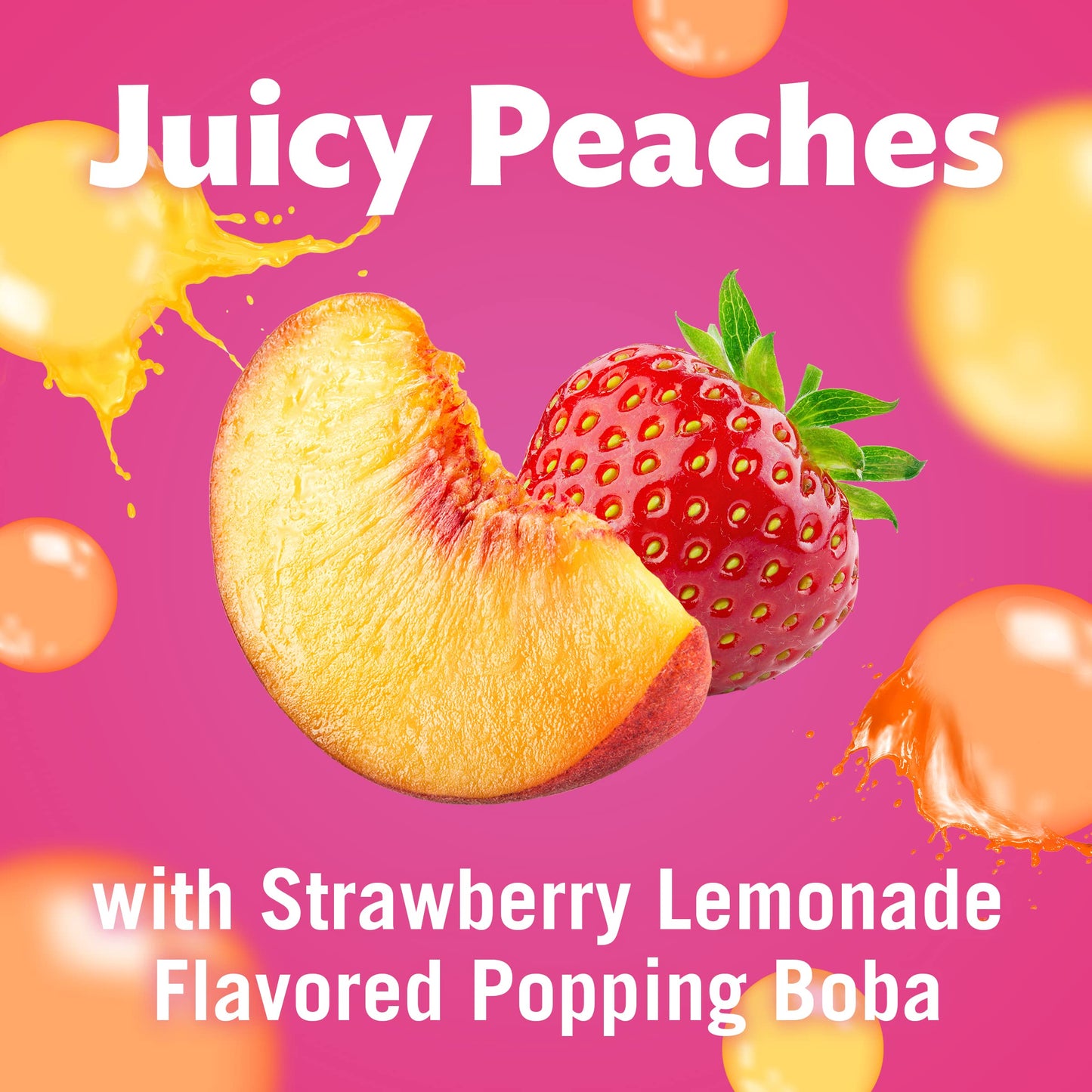 Del Monte Bubble Fruit Peach Strawberry Lemonade Peaches & Popping Boba with Sweetened Juice-3.5 Oz, (Pack of 1, 4 Count)