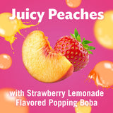 Del Monte Bubble Fruit Peach Strawberry Lemonade Peaches & Popping Boba with Sweetened Juice-3.5 Oz, (Pack of 1, 4 Count)