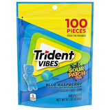 Trident Vibes SOUR PATCH KIDS Blue Raspberry Sugar Free Gum, Resealable Pouch, Pack of 1 (100 Pieces)