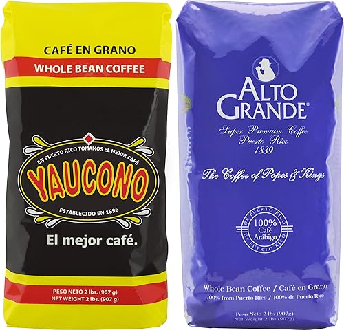 Alto Grande Medium-Dark Roast and Yaucono Medium Roast, Whole Bean Coffee, one bag of each, 2 Pound (Pack of 2)