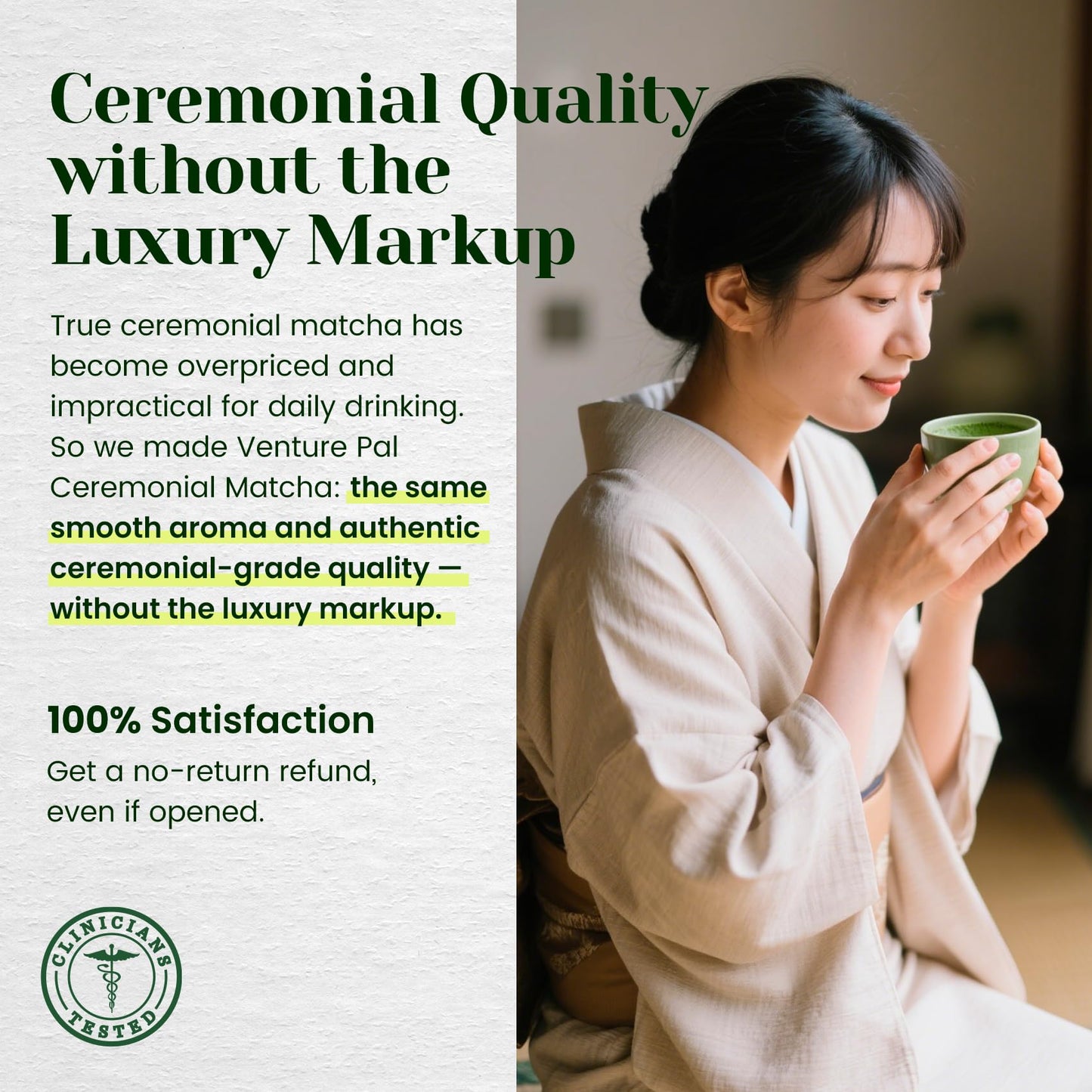 Venture Pal Superior Ceremonial Grade Matcha Powder, 100% Pure First Harvest Matcha Powder, Shade Grown Green Tea - Vegan, Gluten-Free, No Additives