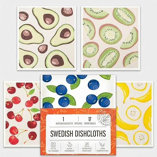 WeaChallengers Kitchen Towels Swedish Dishcloths - 6 Count Reusable Paper Towels, Ultra Absorbent Odor Free Eco Friendly Biodegradable Cleaning Rags