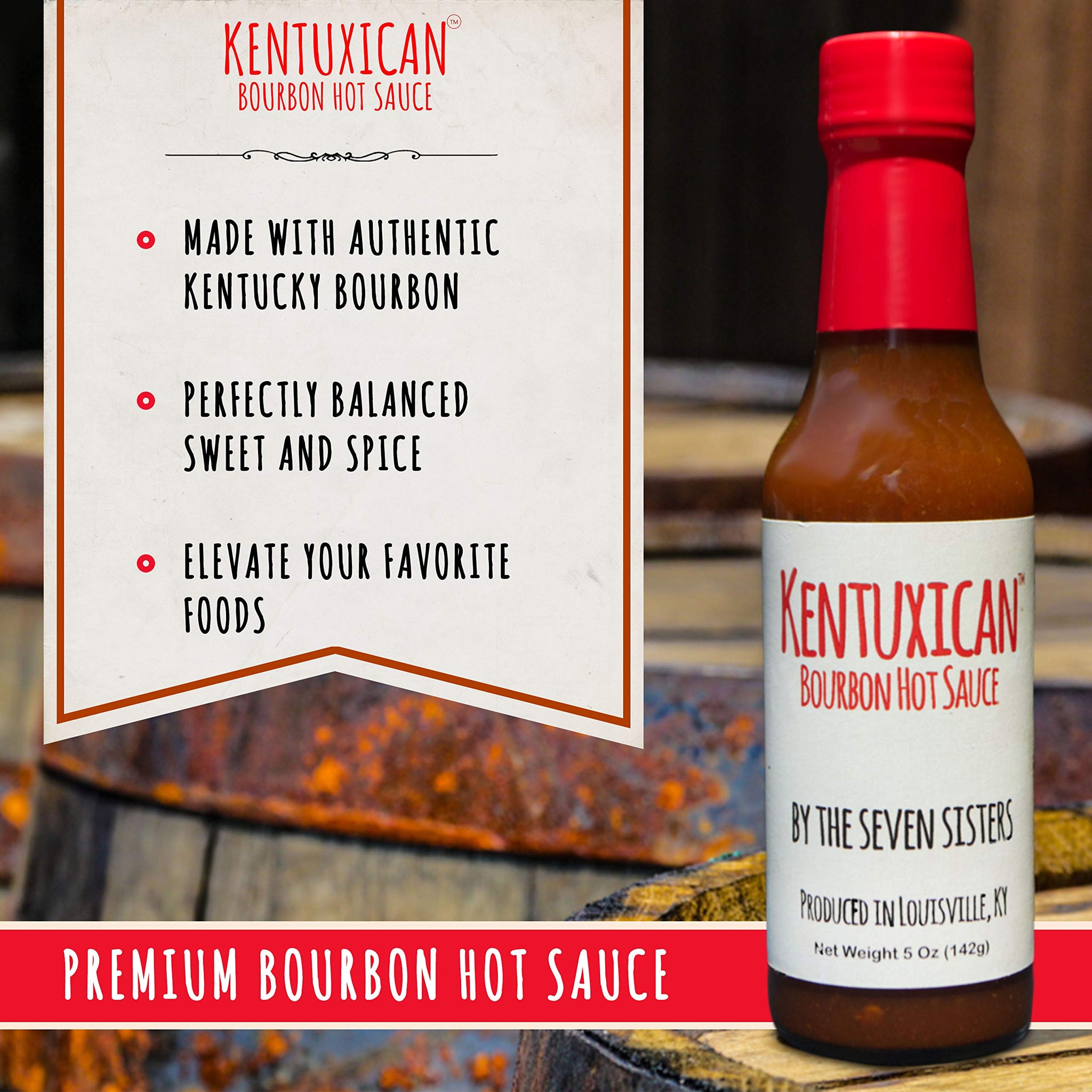 Kentuxican Bourbon Hot Sauce - Premium Mexican Hot Sauce Made with Authentic Kentucky Bourbon, Habanero, Carolina Reaper, Chile de Arbol - Natural