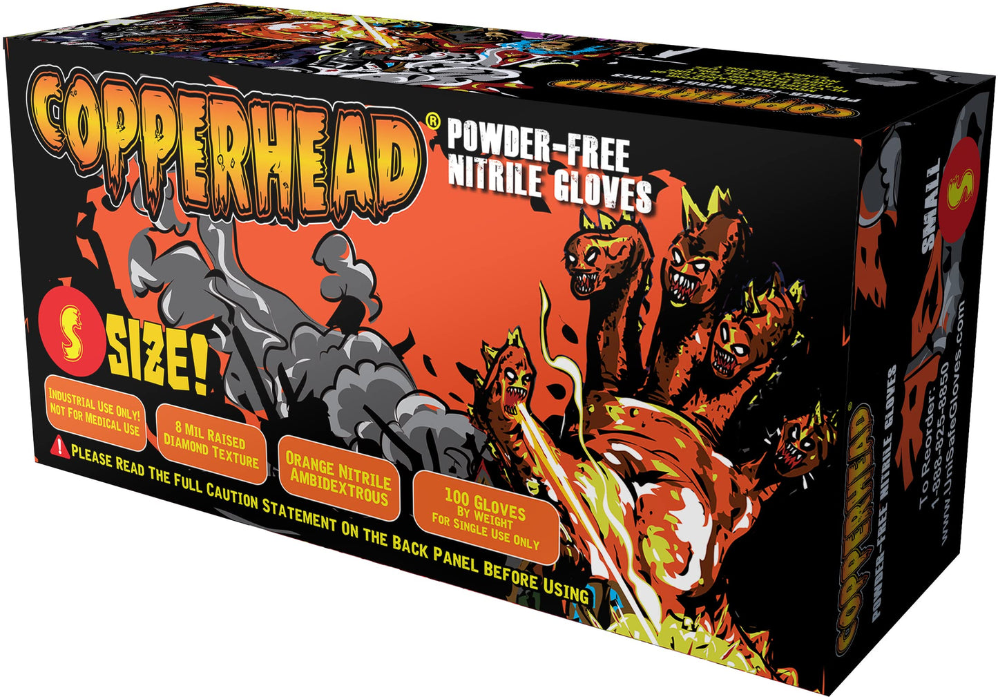 Copperhead HD Orange Nitrile Disposable Gloves, 8 Mil, Latex and Powder Free, Industrial, Food Safe, Raised Diamond Texture (Large, Case/1000)
