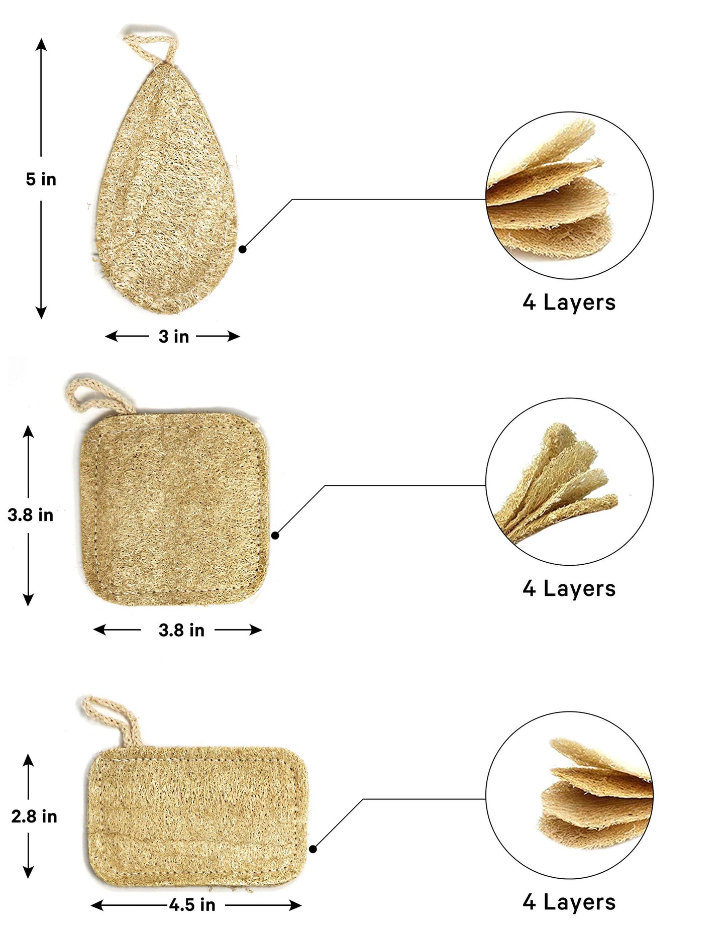 EMARA All Natural Kitchen Sponge Set of 3, Zero Waste Loufa, Organic, Vegan, 100% Biodegradable and Compostable, Durable, Reusable, Eco-Friendly