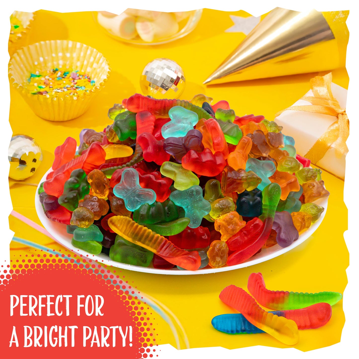 Gummy Candy Mix | 2 Pound Variety Pack | Gummy Worms, Bears, Butterflies, 3D Bears, 3D Dinosaurs | Assorted Fruit Flavors Gummies | Chewy Candy
