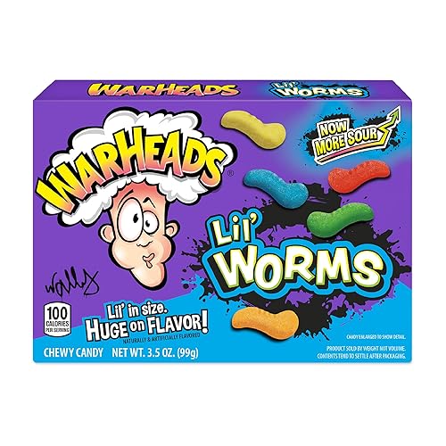 WARHEADS Lil' Worms - Sour Outside, Sweet and Chewy Inside - Black Cherry, Blue Raspberry & Green Apple Flavors - 3.5 oz. Theater Box