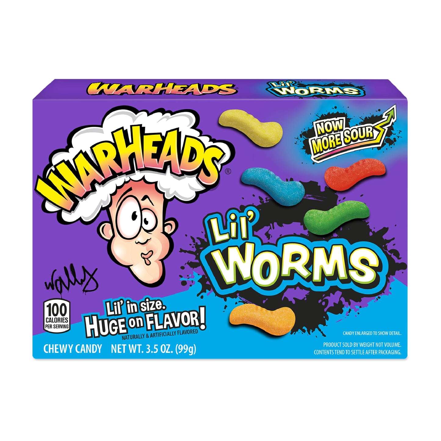 WARHEADS Lil' Worms - Sour Outside, Sweet and Chewy Inside - Black Cherry, Blue Raspberry & Green Apple Flavors - 3.5 oz. Theater Box