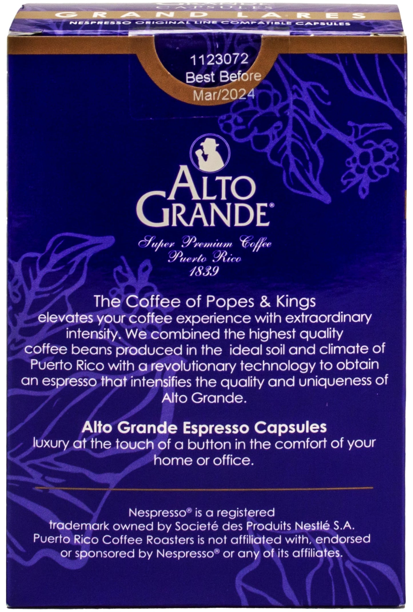 Alto Grande Super Premium Capsules for Nespresso Machines, 100 Percent Arabica Coffee From Puerto Rico (Grand Lares, 72 Count)