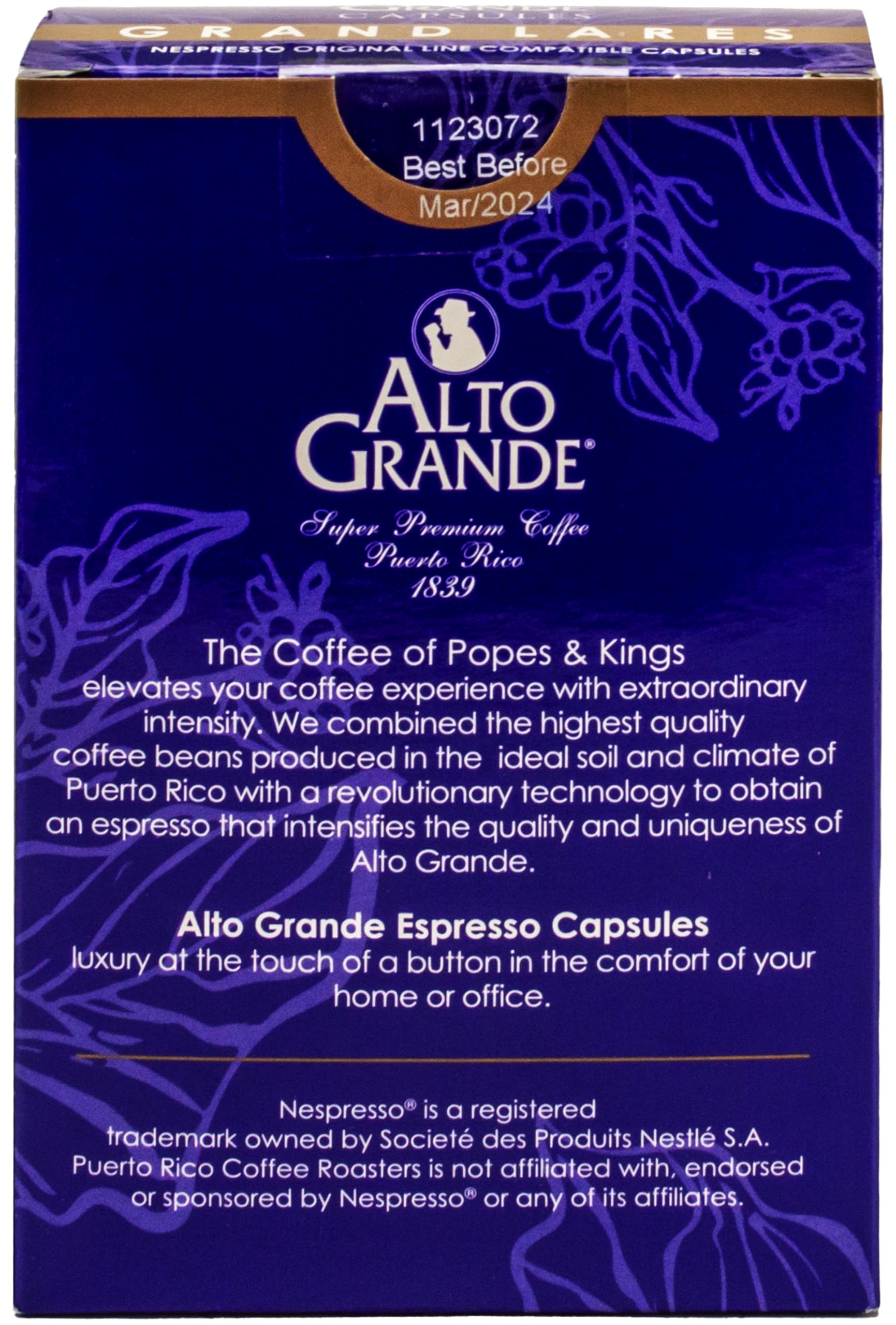 Alto Grande Super Premium Capsules for Nespresso Machines, 100 Percent Arabica Coffee From Puerto Rico (Grand Lares, 72 Count)