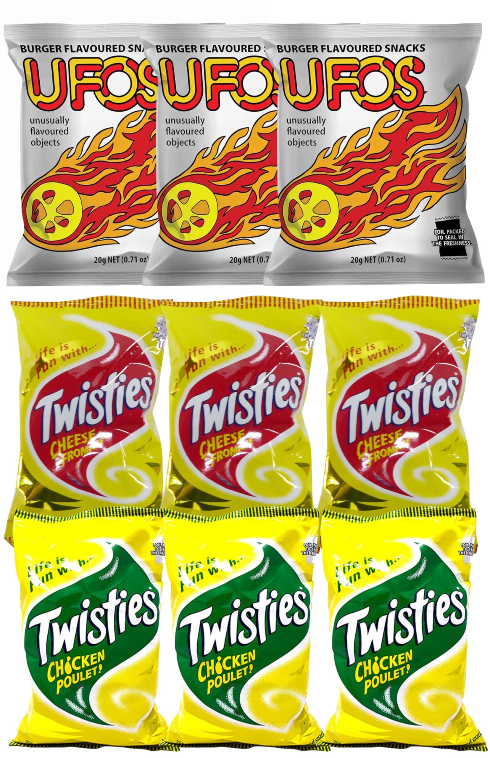 Sampler Snacks - UFO'S, Cheese Twisties, Chicken Twisties (Value Pack Of 9) Favorite Snack Of The Pacific Islanders - Imported From FIJI - Variety