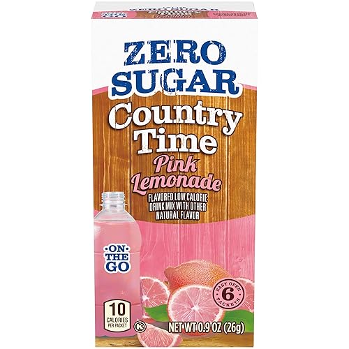 Country Time Zero Sugar Pink Lemonade Drink Mix, 6 ct On-the-Go Packets, 8 per Case