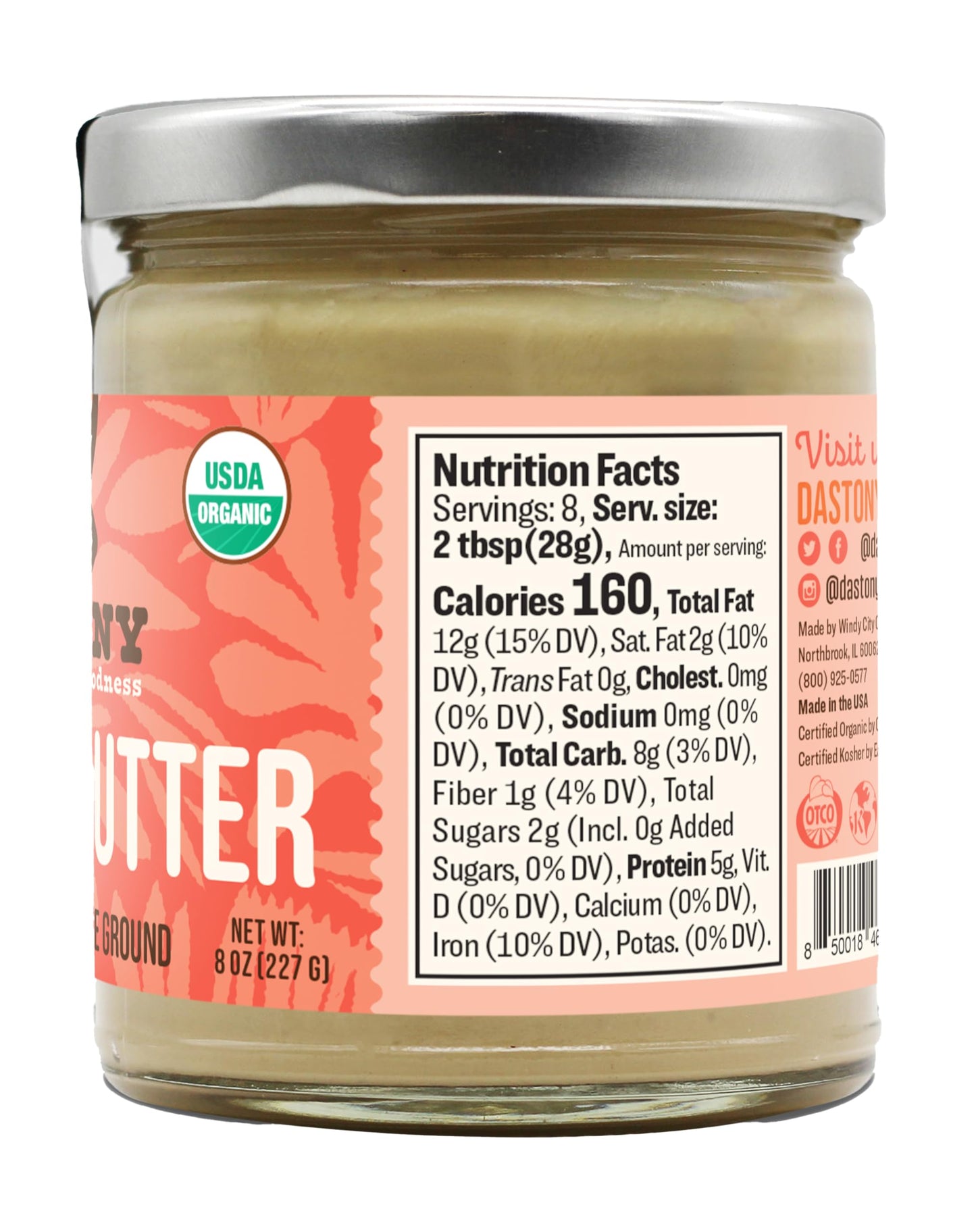 Dastony Organic Raw Cashew Nut Butter, 8 oz | Only One Ingredient | Vegan, Paleo and Keto Friendly, Non GMO, Gluten-free - Pack of 1