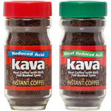 Kava Low Acid Instant Coffee Lover Bundle Set, 4 Ounce Glass Jar of Each, Regular & Decaf