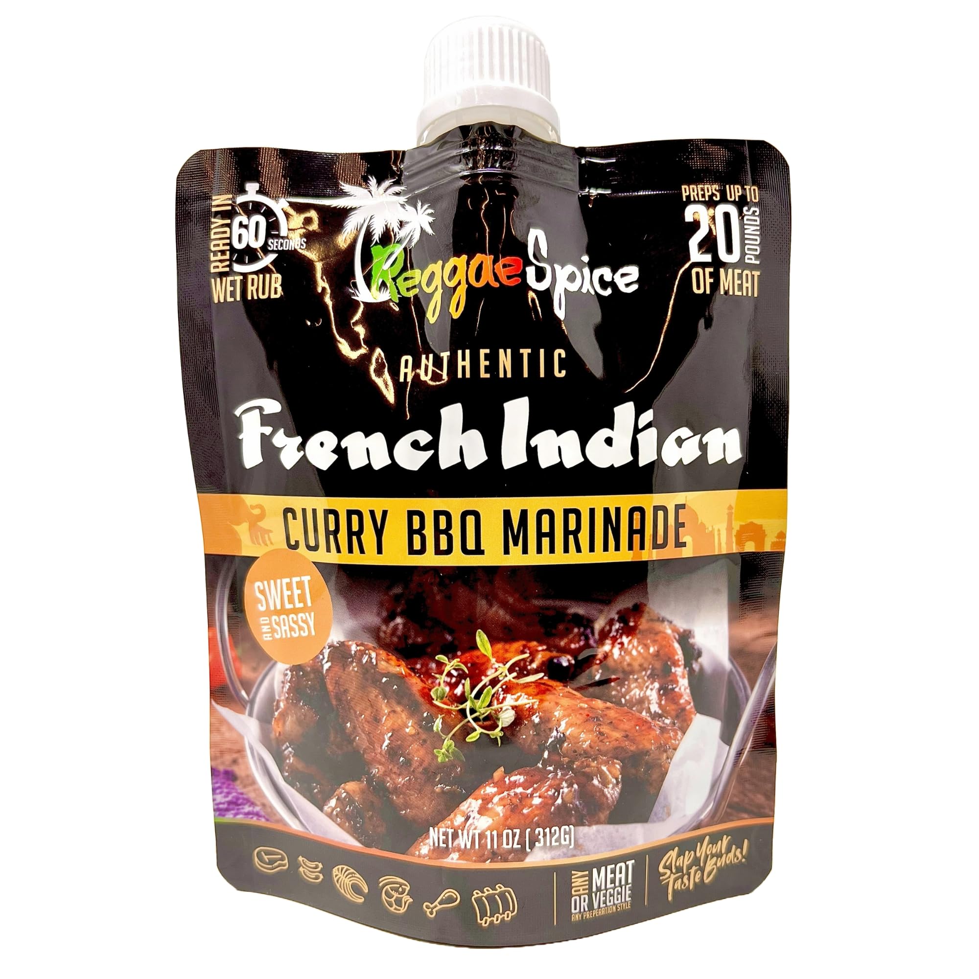 Reggae Spice French Indian Curry BBQ Marinade | 60-Second Authentic Wet Rub Seasoning Sauce for Cooking Meats | Gluten Free, Vegan, and Keto Friendly