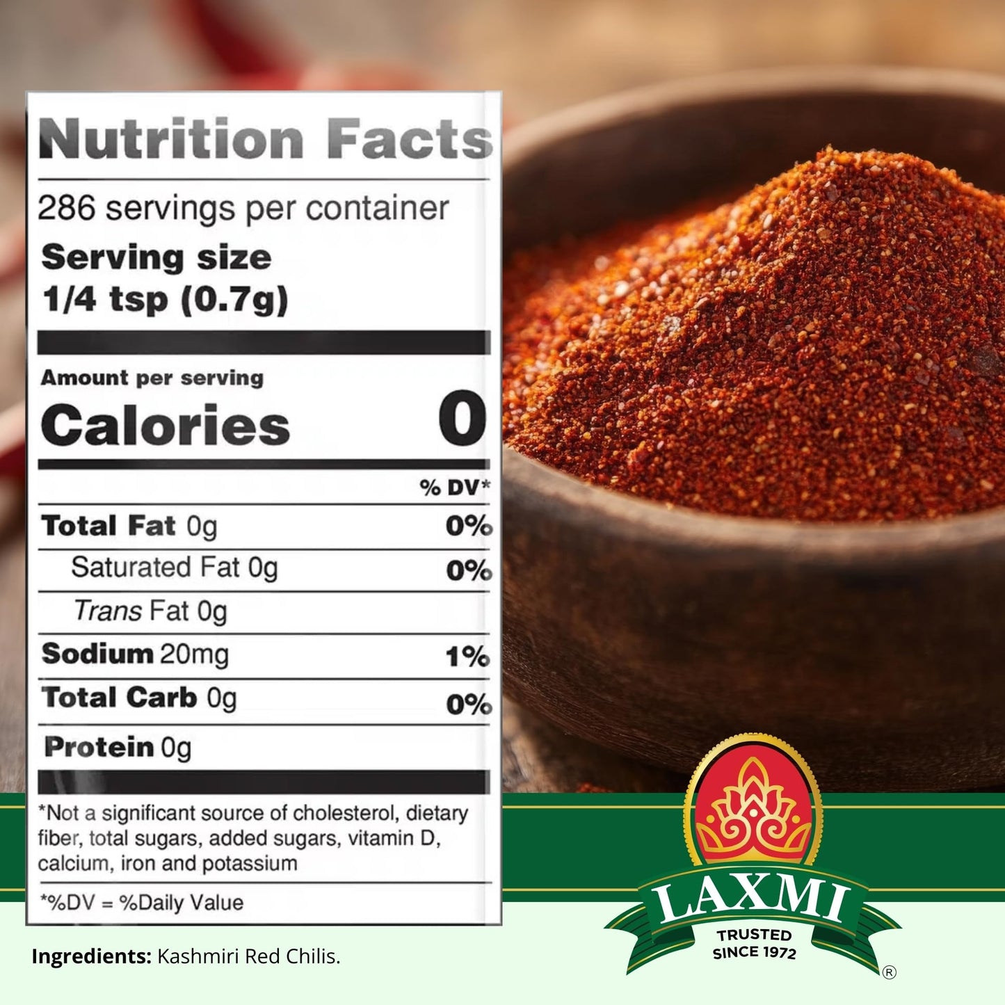 LAXMI Kashmiri Chili Powder - Authentic Low Heat Indian Red Chili Seasoning- NON-GMO - 14 oz Cooking Spice