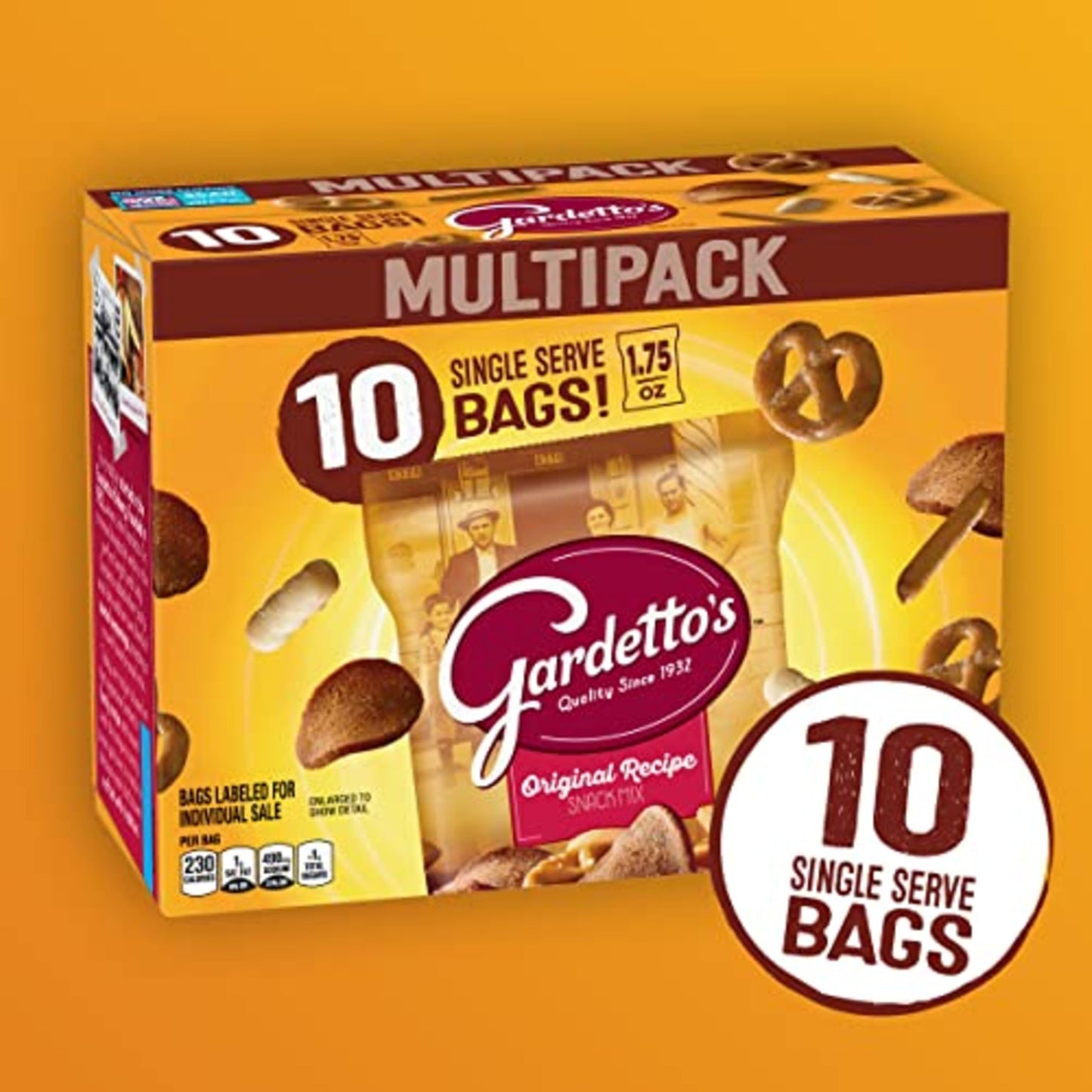 Gardetto's Original Recipe Snack Mix, Crunchy Breadsticks, Pretzels & Roasted Rye Chips, Kosher Snacks Multipack, 10 Single-Serve Bags, Individually
