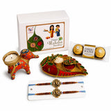 LoveNspire Designer Rakhi Gift Hamper for Brother & Bhabhi (2 Pcs) - Handmade Raksha Bandhan Bracelets with Chocolates & Roli Chawal for Good Luck