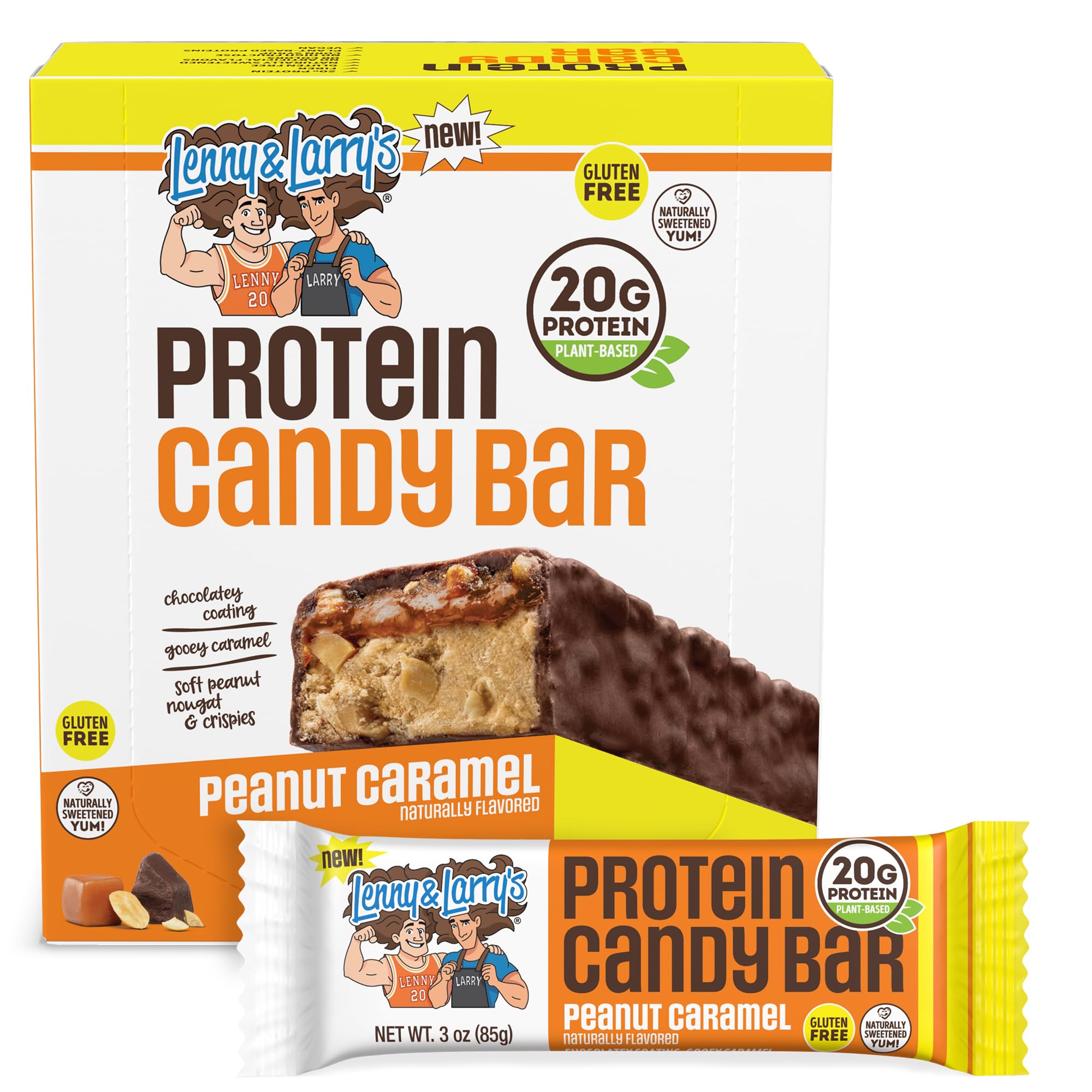 Lenny & Larry’s High Protein Bar - Peanut Caramel Vegan Protein Bars - 20g Plant-Based Protein, High Fiber Dessert - Gluten-Free Snack - Larger Bar