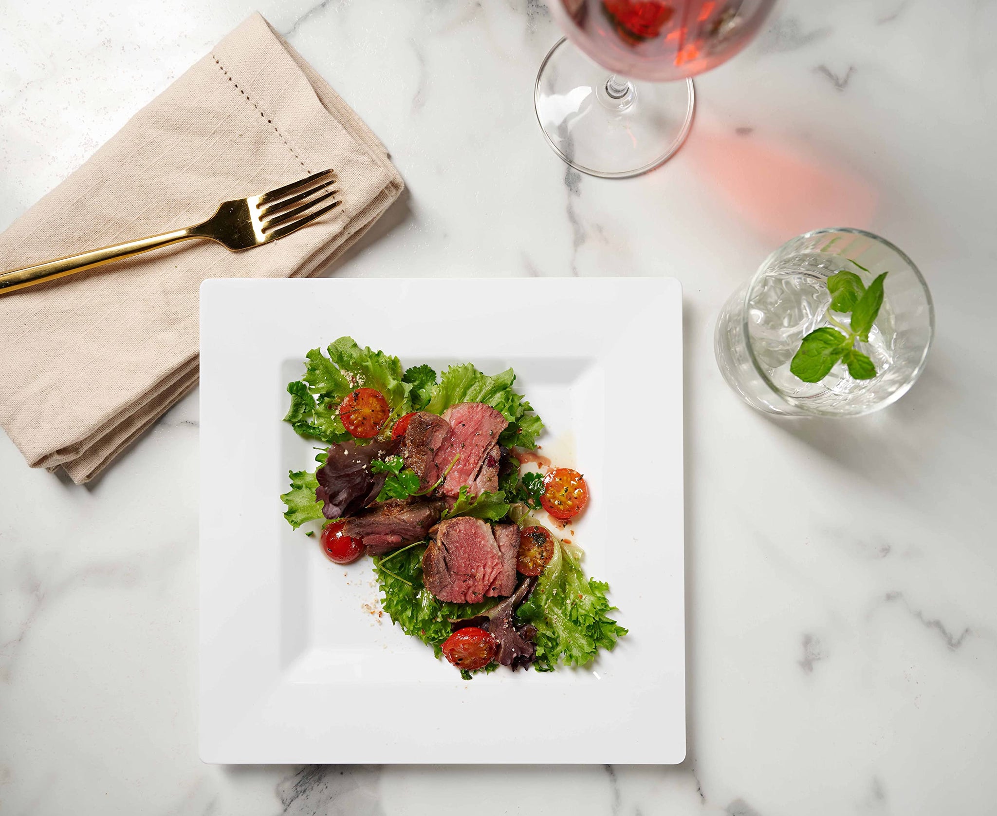 60 White Plastic Plates Set, 30 Pc 10.25 Inch Plastic Dinner Plates, and 30 Pc 7.5 Inch Plastic Dessert Plates, Fancy Disposable Plates, Heavy Duty