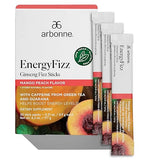 Arbonne Ginseng Energy Supplements - Peach Mango Flavor Fizz Sticks, Energy Boost with Caffeine Powder from Guarana and Green Tea, Delicious
