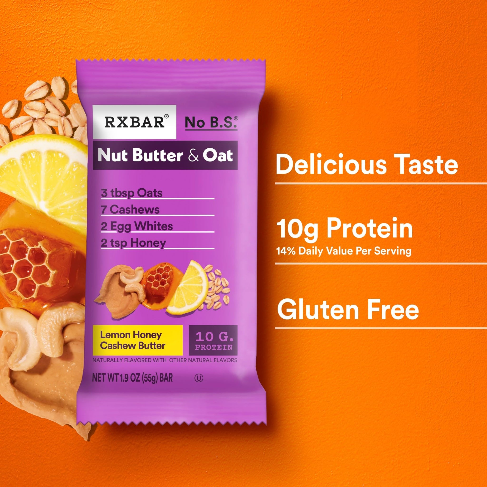 RXBAR Nut Butter and Oat Protein Bars, Protein Snacks, Snack Bars, Lemon Honey Cashew Butter, 23.2oz Box (12 Count)