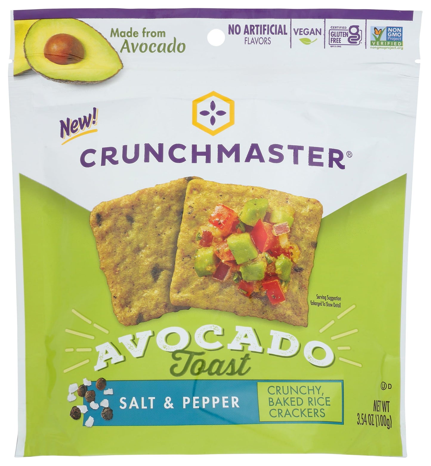 Crunch Master,Avocado Toast Baked Rice Crackers Salt & Pepper, 3.54 Ounce