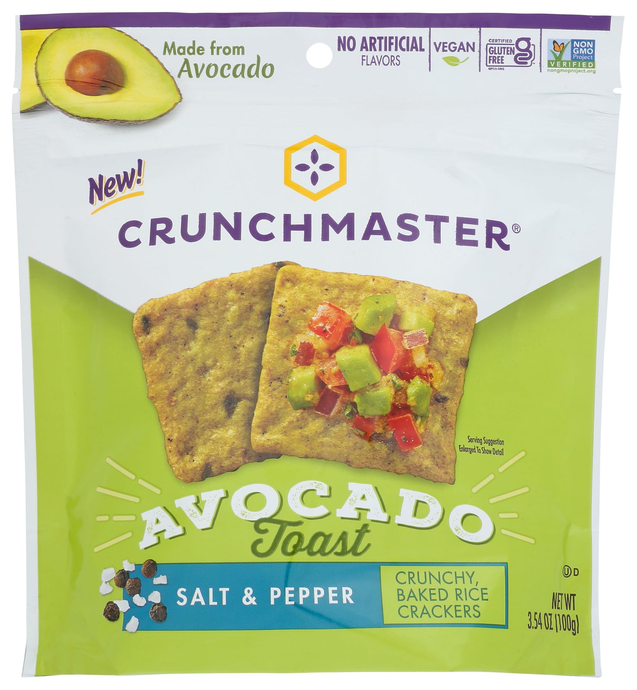 Crunch Master,Avocado Toast Baked Rice Crackers Salt & Pepper, 3.54 Ounce