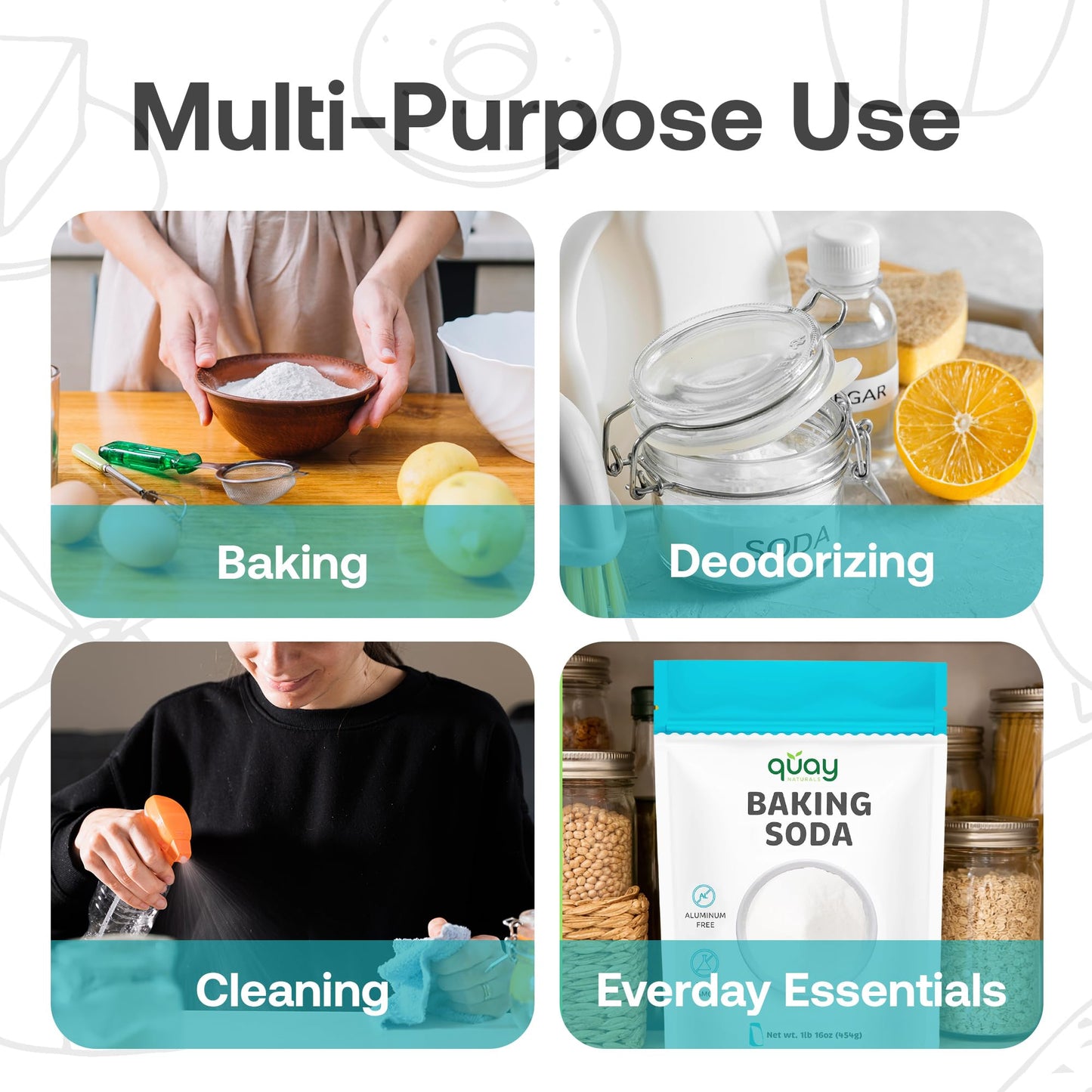 Quay Naturals Pure Baking Soda 1lb - Aluminum-Free, Food-Grade, Multi-Purpose - For Baking, Cleaning & Deodorizing - Vegan, Gluten-Free