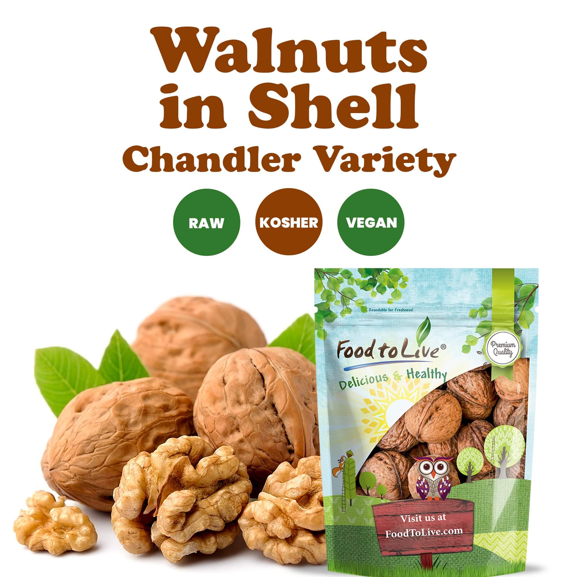 Food to Live Jumbo Walnuts in Shell, 5 Pounds - California Chandler Variety. Rich in Omega-3s and Antioxidants. Keto-Friendly, Fresh, Raw, Kosher