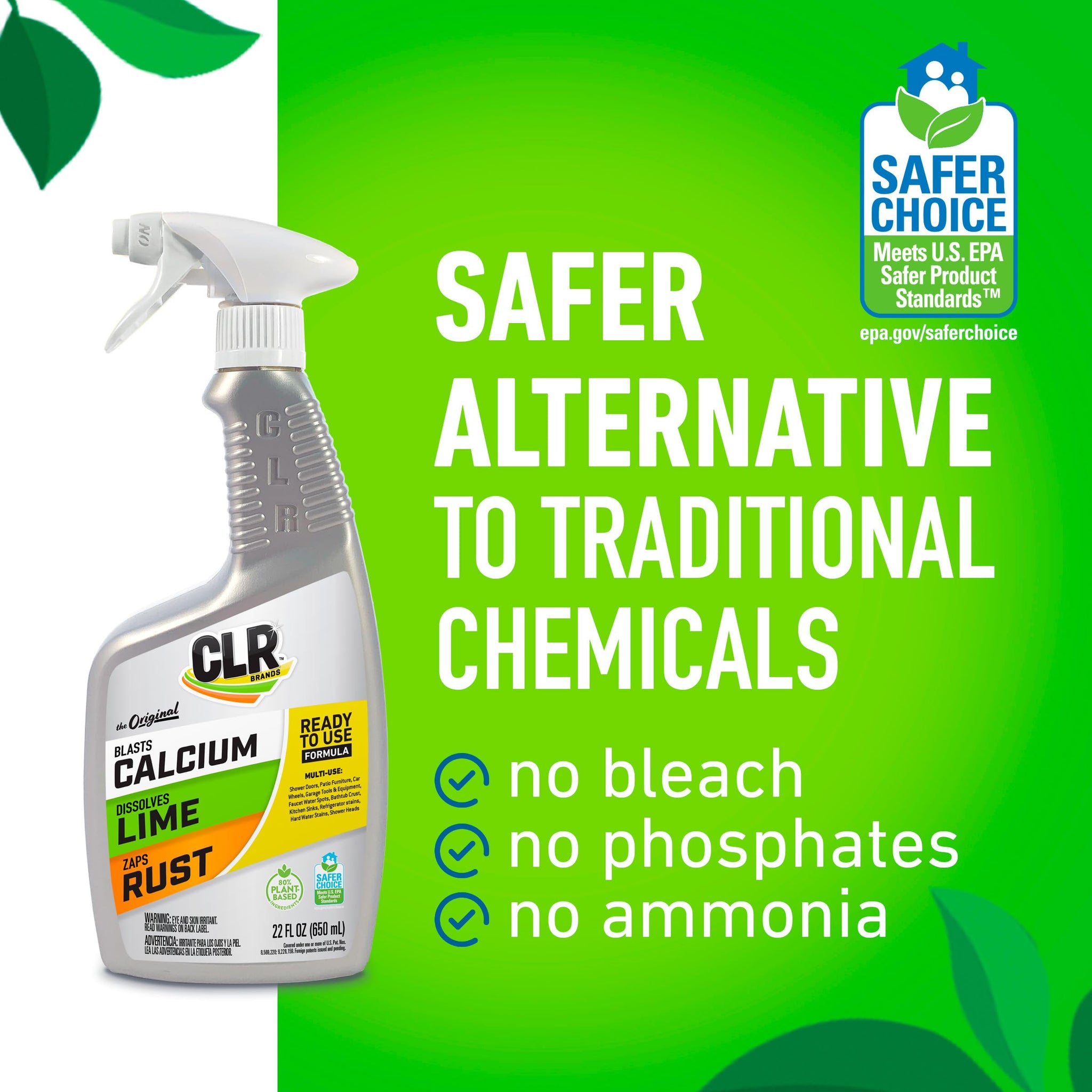 CLR Brands® Lime & Rust Remover, Blasts Calcium, Dissolves Lime, Zaps Stubborn Rust Stains and Hard Water, 22 Ounce Spray Bottle (Pack of 1)