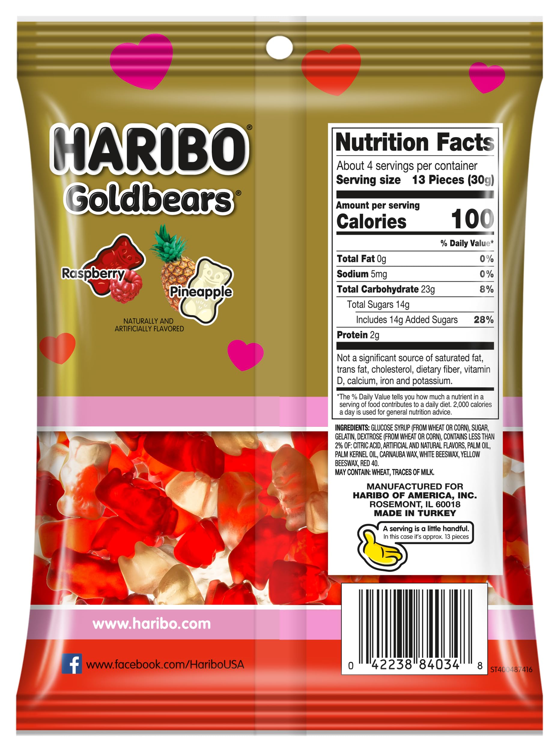 Haribo, Gold-Bears Valentine Peg Bag, 4 Ounce