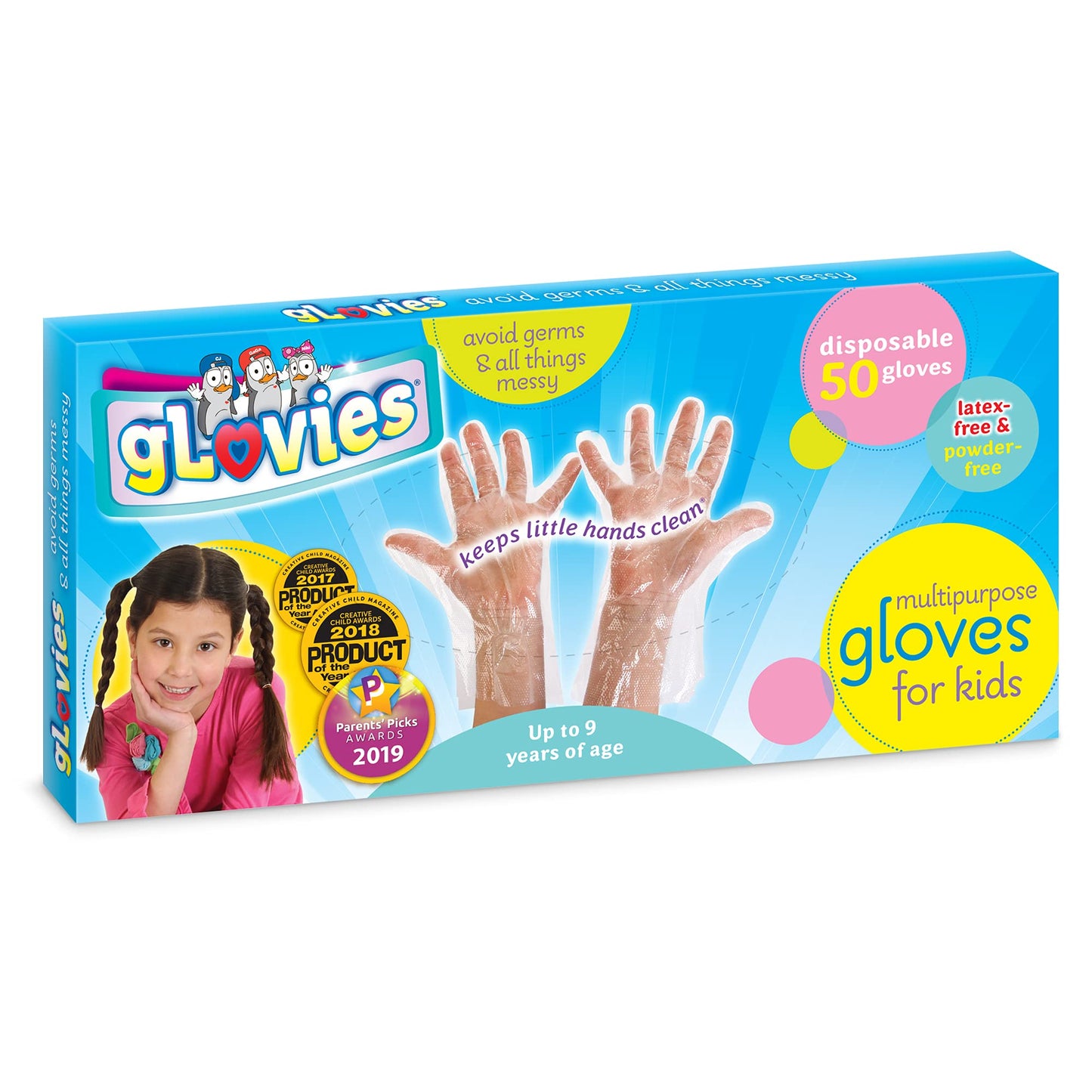 gLovies - My Mom Knows Best - 50 Multipurpose Latex-Free Disposable Gloves for Kids - 50 Count - Kindergarten to 3rd Grade