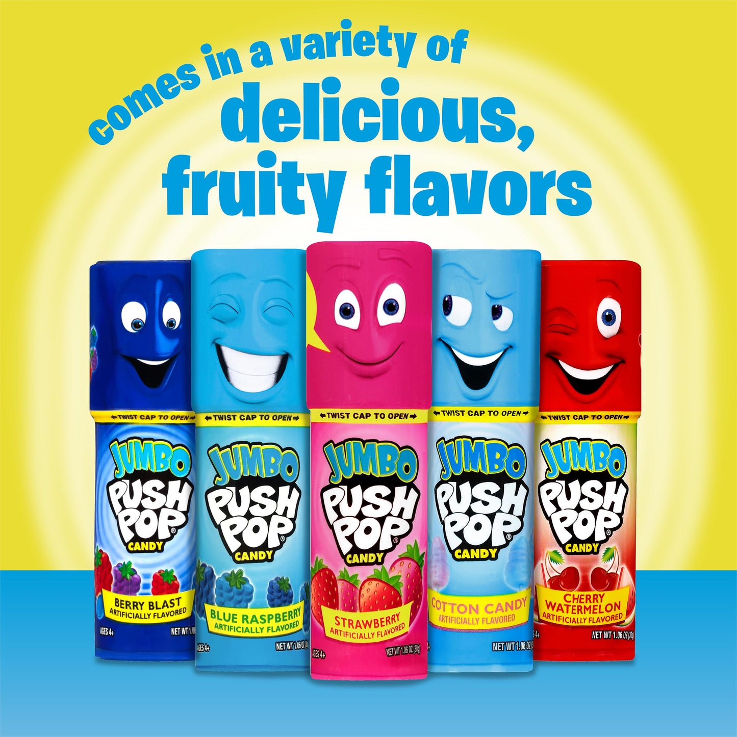 Push Pop Jumbo Individually Wrapped Bulk Lollipop Variety Party Pack - 18 Jumbo Lollipop Suckers in Assorted Fruity Flavors - Fun Candy for Birthdays