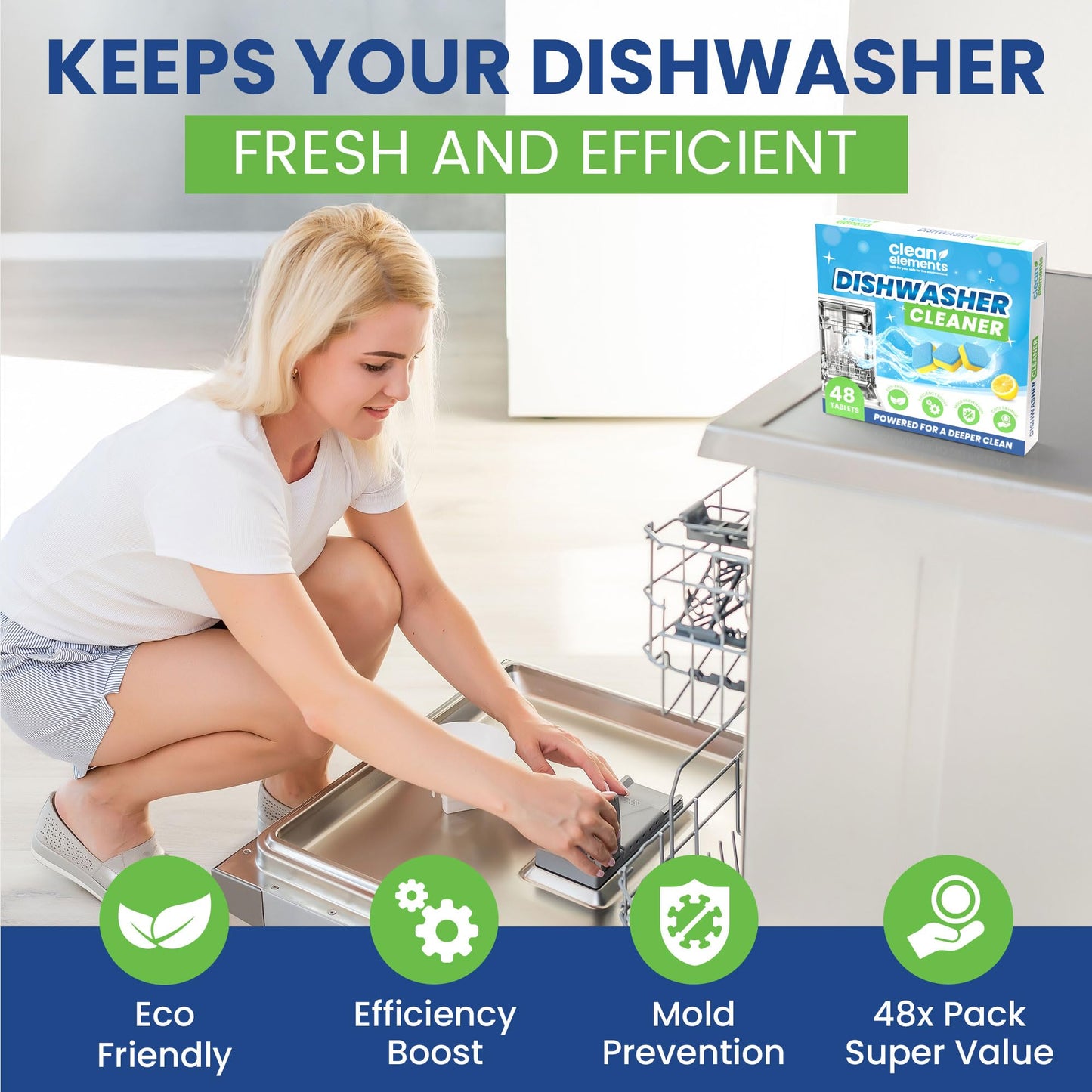 Dishwasher Cleaner Tablets & Deodorizer - 48 Pack (2 Year Supply) Deep Cleaning Descaler Pods, Removes Limescale, Hard Water, Calcium, Grease & Odor