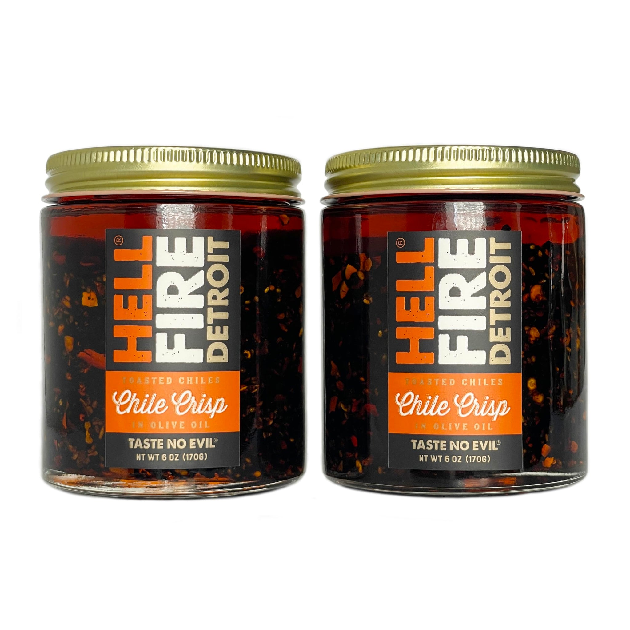 Hell Fire Detroit Chile Crisp Medium Heat, Umami-Rich, All-Natural, Vegan, Gluten-Free, Low Sodium - 4 fl oz (2-Pack)