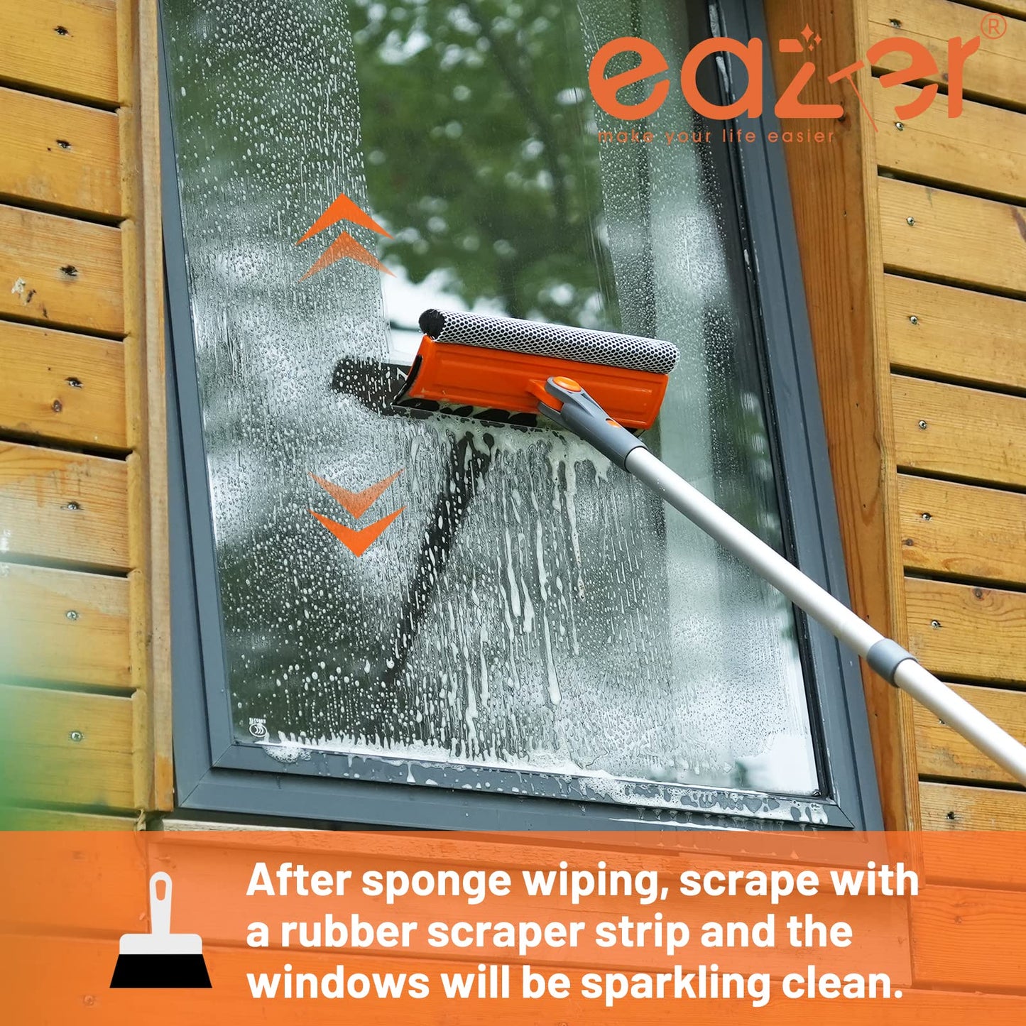 Eazer 46'' Professional Window Cleaner Tool, 2-in-1 Rotatable Squeegee for Window Cleaning Kit, Window Washing Equipment Kit with Threaded Extension