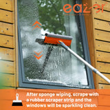 Eazer 46'' Professional Window Cleaner Tool, 2-in-1 Rotatable Squeegee for Window Cleaning Kit, Window Washing Equipment Kit with Threaded Extension