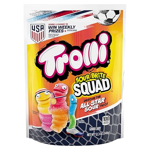 Trolli Sour Brite Squad Gummy Candy, Sour Gummy Worms Summer Candy, Resealable Bag, 12.3 oz