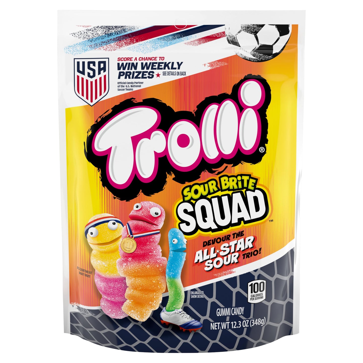 Trolli Sour Brite Squad Gummy Candy, Sour Gummy Worms Summer Candy, Resealable Bag, 12.3 oz